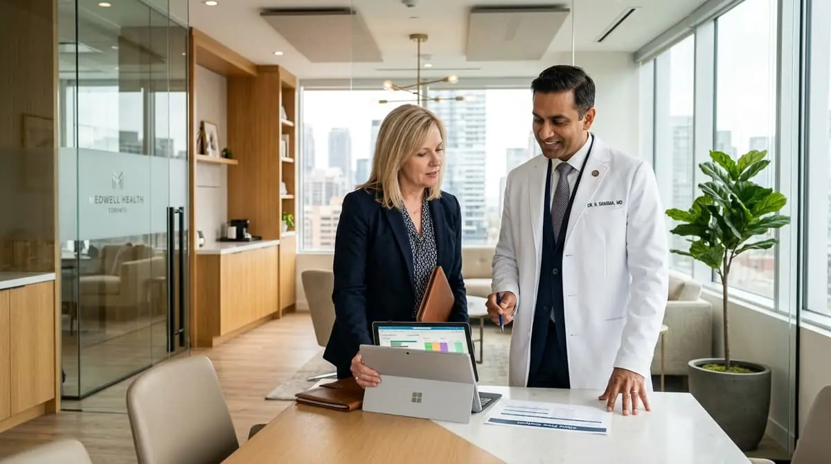 Canadian medical clinic or professional practice owner managing clinic operations and overhead costs